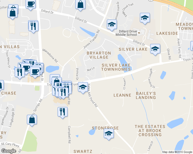 map of restaurants, bars, coffee shops, grocery stores, and more near 2605 Asher View Court in Raleigh