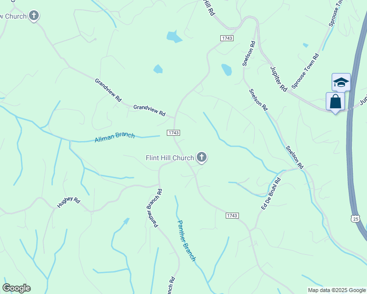 map of restaurants, bars, coffee shops, grocery stores, and more near 645 Flint Hill Road in Alexander