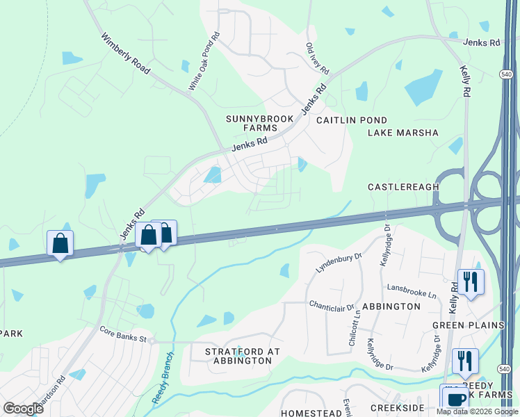 map of restaurants, bars, coffee shops, grocery stores, and more near 2556 Hutch Lane in Apex