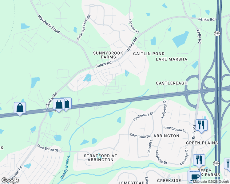 map of restaurants, bars, coffee shops, grocery stores, and more near 2812 U.S. Highway 64 in Apex