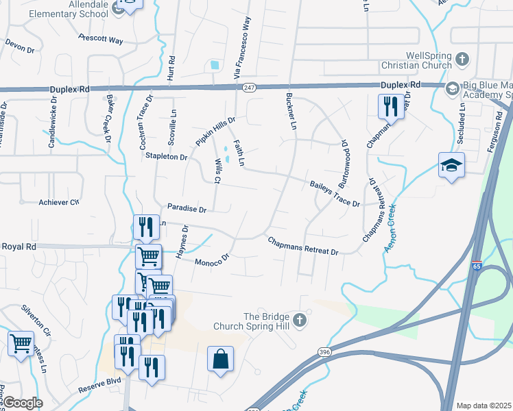 map of restaurants, bars, coffee shops, grocery stores, and more near 3338 Monoco Drive in Spring Hill