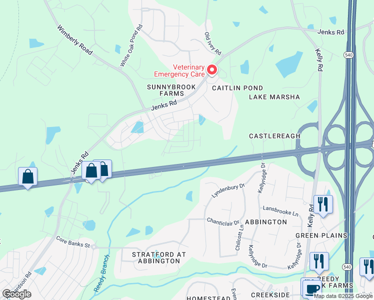 map of restaurants, bars, coffee shops, grocery stores, and more near 2524 Hutch Lane in Apex