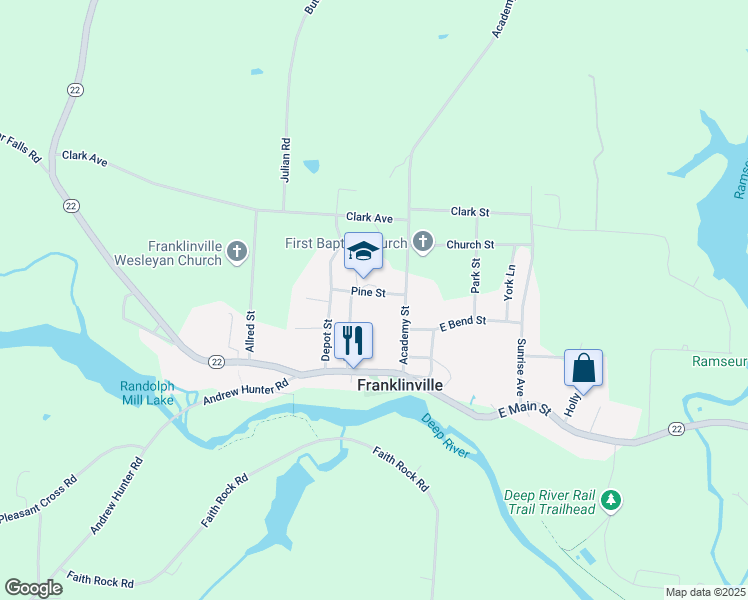 map of restaurants, bars, coffee shops, grocery stores, and more near 149 Pine Street in Franklinville