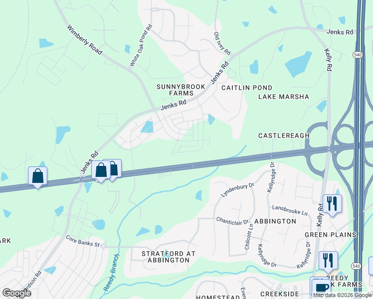 map of restaurants, bars, coffee shops, grocery stores, and more near 2546 Hutch Lane in Apex