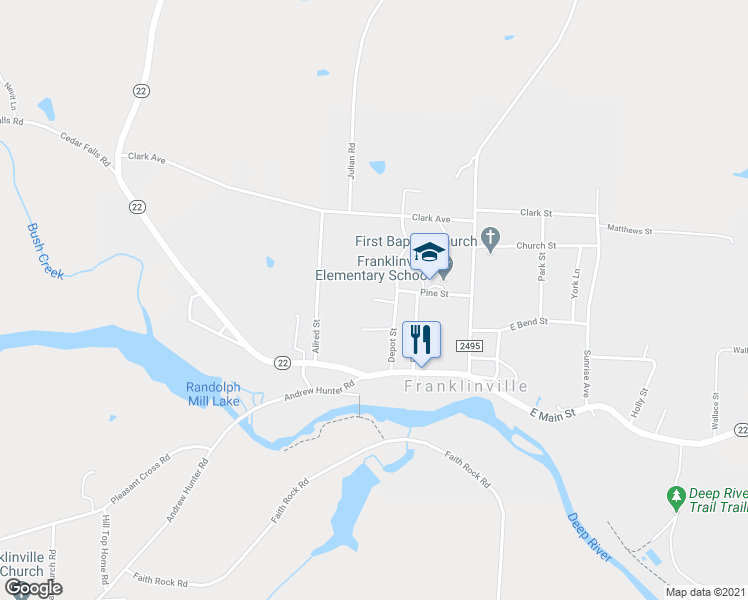 map of restaurants, bars, coffee shops, grocery stores, and more near 332 Lindley Street in Franklinville