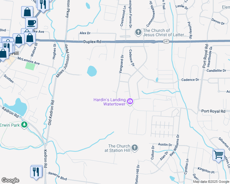 map of restaurants, bars, coffee shops, grocery stores, and more near Cadet Ct in Spring Hill