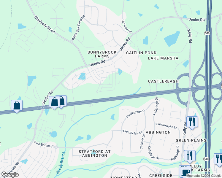 map of restaurants, bars, coffee shops, grocery stores, and more near 2524 Hutch Lane in Apex