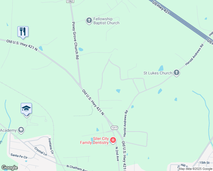 map of restaurants, bars, coffee shops, grocery stores, and more near 142 Pineview Road in Siler City