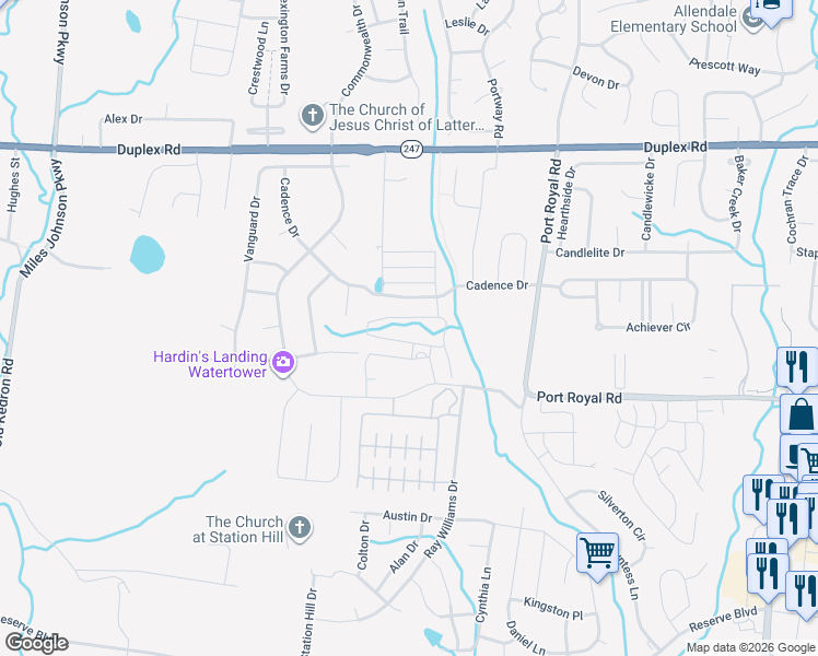map of restaurants, bars, coffee shops, grocery stores, and more near 3085 Commonwealth Drive in Spring Hill