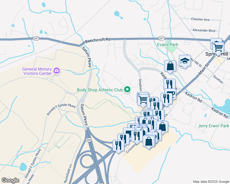 map of restaurants, bars, coffee shops, grocery stores, and more near 3015 Dogwood Trail in Spring Hill
