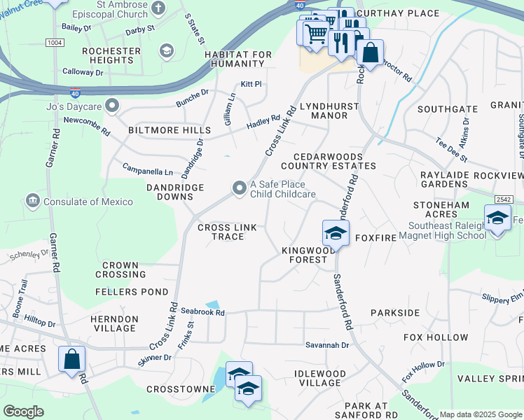 map of restaurants, bars, coffee shops, grocery stores, and more near 2433 Keith Drive in Raleigh