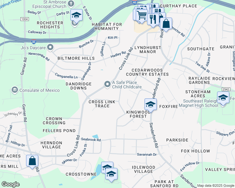 map of restaurants, bars, coffee shops, grocery stores, and more near 2433 Keith Drive in Raleigh