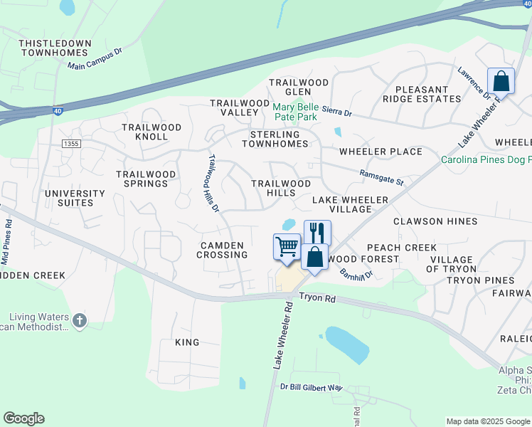 map of restaurants, bars, coffee shops, grocery stores, and more near 2825 Alder Ridge Lane in Raleigh