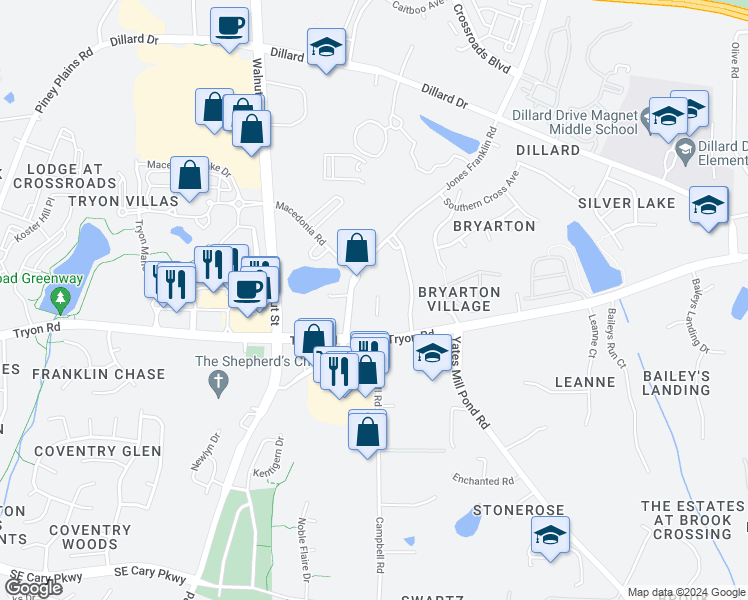 map of restaurants, bars, coffee shops, grocery stores, and more near 455 Kumar Court in Raleigh