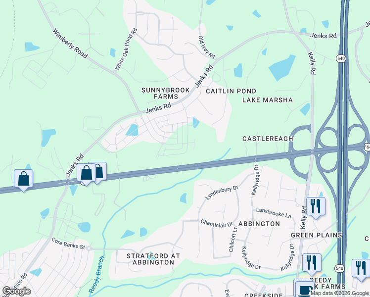 map of restaurants, bars, coffee shops, grocery stores, and more near 2812 U.S. Highway 64 in Apex
