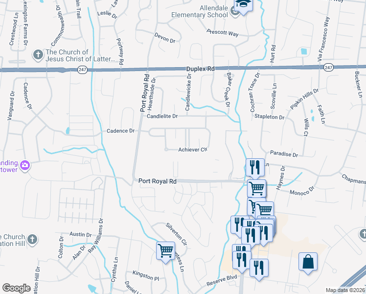 map of restaurants, bars, coffee shops, grocery stores, and more near 1087 Achiever Circle in Spring Hill