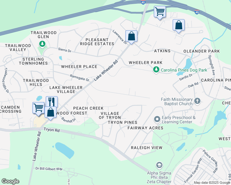 map of restaurants, bars, coffee shops, grocery stores, and more near 1901 Evergreen Avenue in Raleigh