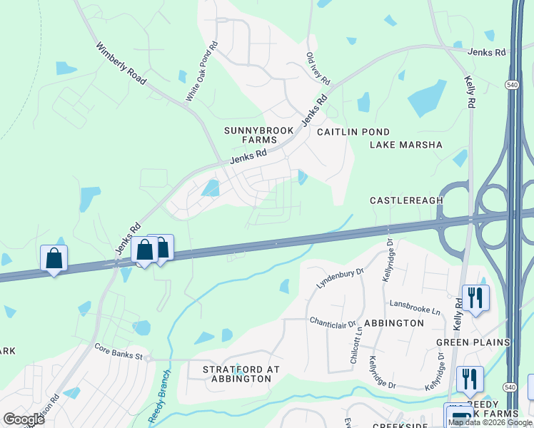 map of restaurants, bars, coffee shops, grocery stores, and more near 1714 Wimberly Road in Apex