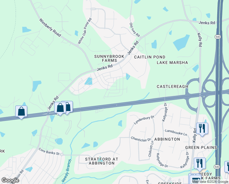 map of restaurants, bars, coffee shops, grocery stores, and more near 1720 Wimberly Road in Apex