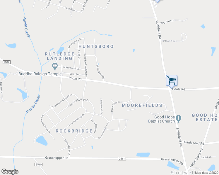 map of restaurants, bars, coffee shops, grocery stores, and more near 9304 Poole Road in Knightdale
