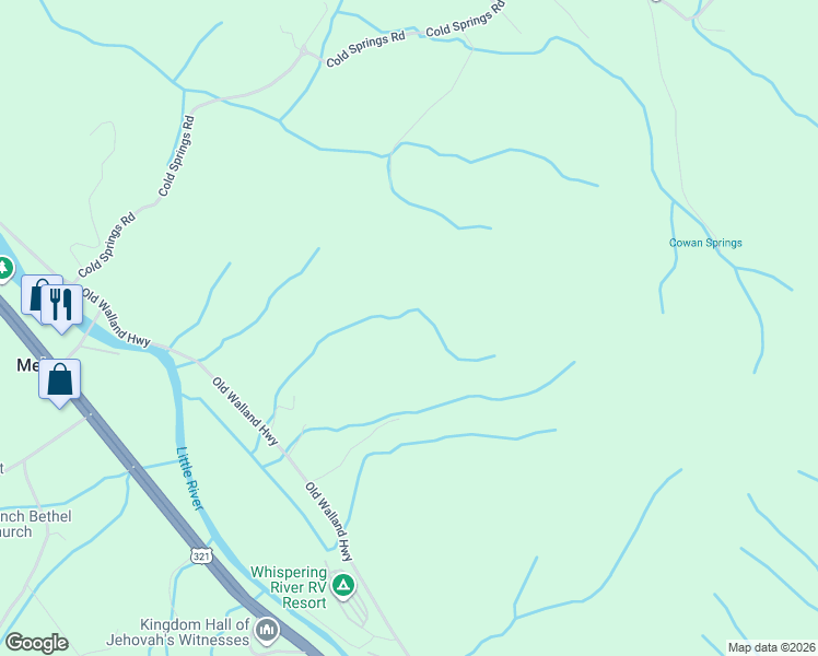 map of restaurants, bars, coffee shops, grocery stores, and more near 4841 Old Walland Highway in Walland