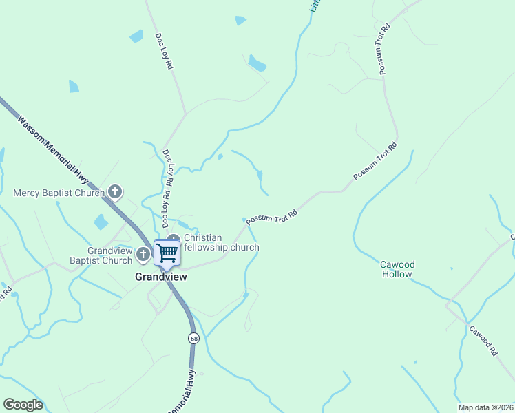 map of restaurants, bars, coffee shops, grocery stores, and more near 517 Possum Trot Road in Grandview