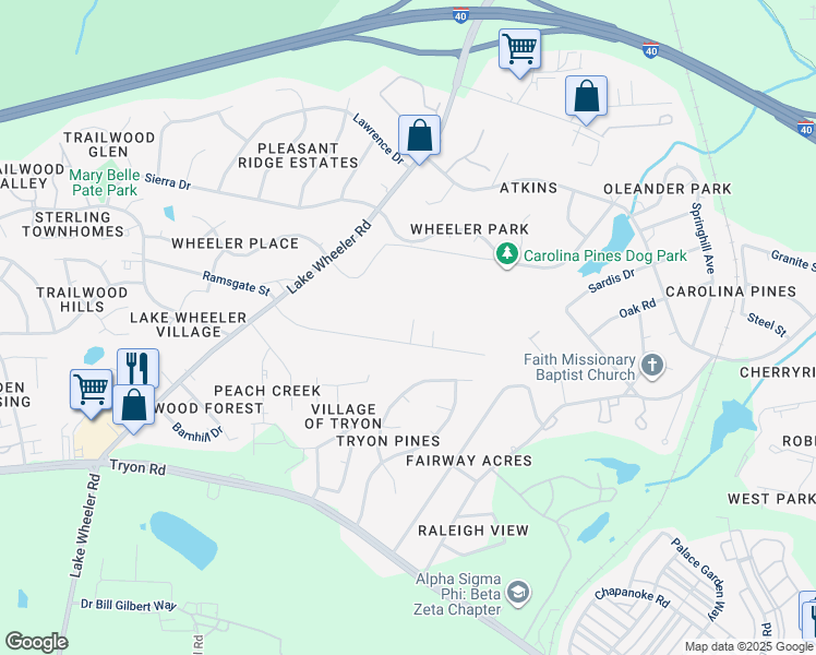 map of restaurants, bars, coffee shops, grocery stores, and more near 1716 Evergreen Avenue in Raleigh