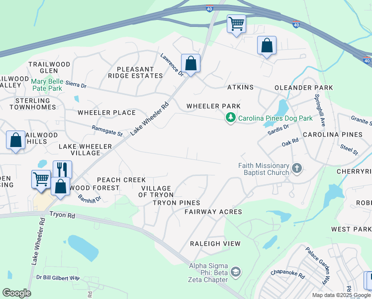 map of restaurants, bars, coffee shops, grocery stores, and more near 1716 Evergreen Avenue in Raleigh