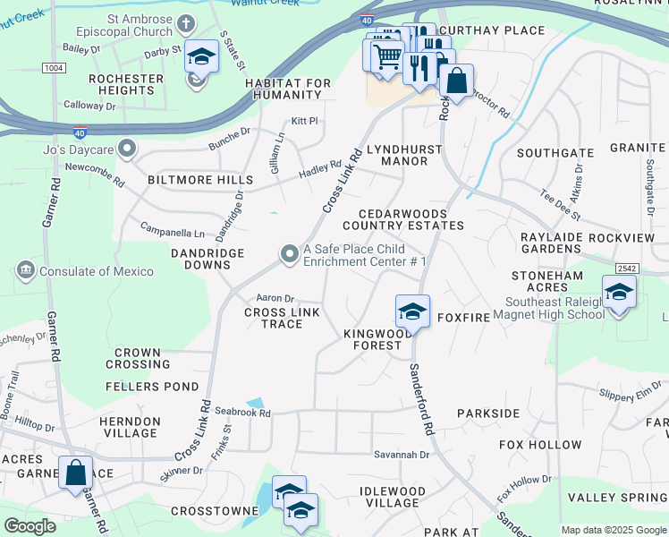 map of restaurants, bars, coffee shops, grocery stores, and more near 2404 Keith Drive in Raleigh