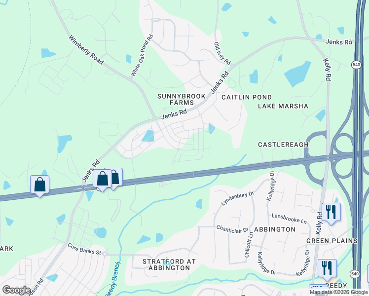 map of restaurants, bars, coffee shops, grocery stores, and more near 1671 Wimberly Road in Apex
