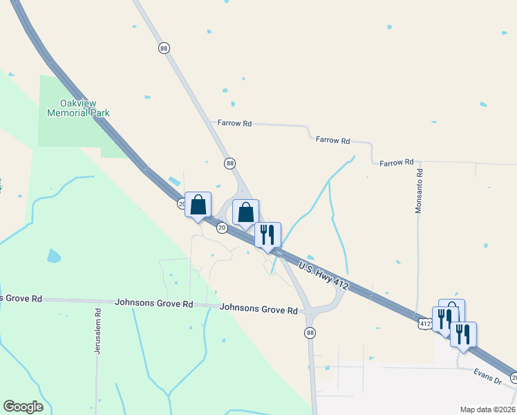 map of restaurants, bars, coffee shops, grocery stores, and more near 2851 Tennessee 88 in Bells