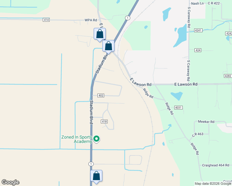 map of restaurants, bars, coffee shops, grocery stores, and more near 345 County Road 402 in Jonesboro