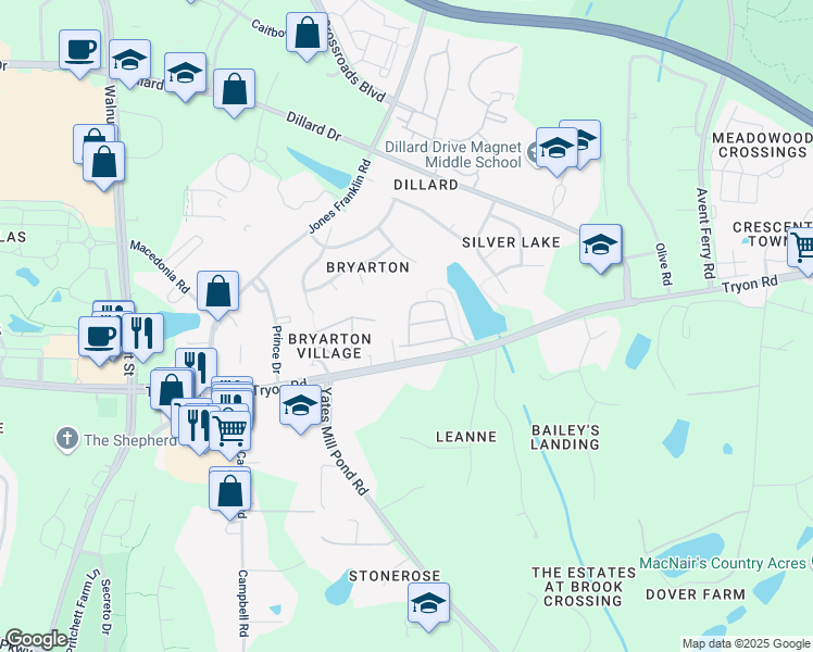 map of restaurants, bars, coffee shops, grocery stores, and more near 5408 Tryon Road in Raleigh