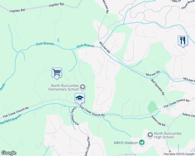 map of restaurants, bars, coffee shops, grocery stores, and more near 74 Homestead Ridge Road in Weaverville