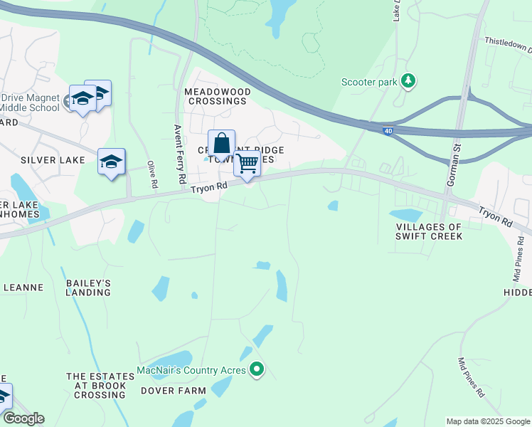map of restaurants, bars, coffee shops, grocery stores, and more near 4405 Bridle Run Drive in Raleigh