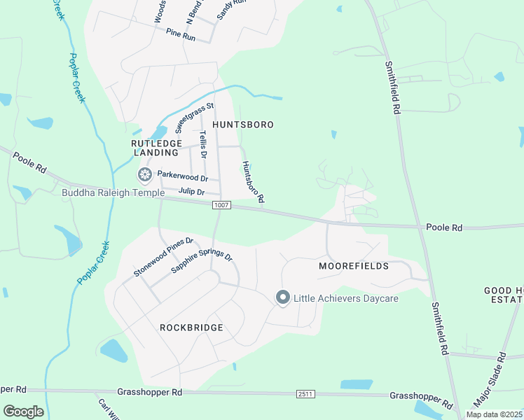 map of restaurants, bars, coffee shops, grocery stores, and more near 1522 Huntsboro Road in Knightdale