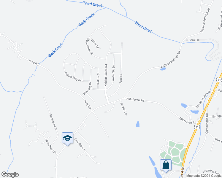 map of restaurants, bars, coffee shops, grocery stores, and more near 112 Water Ski Drive in Statesville