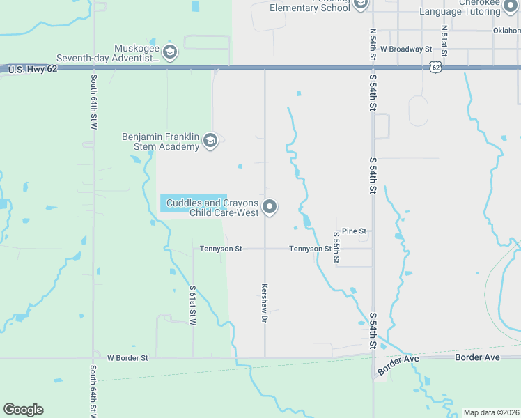 map of restaurants, bars, coffee shops, grocery stores, and more near 804 Kershaw Drive in Muskogee