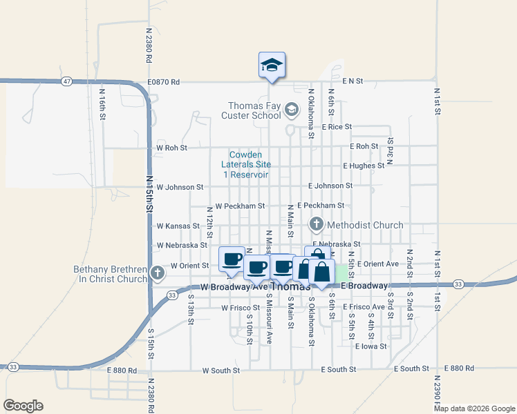 map of restaurants, bars, coffee shops, grocery stores, and more near 207 W Peckham St in Thomas