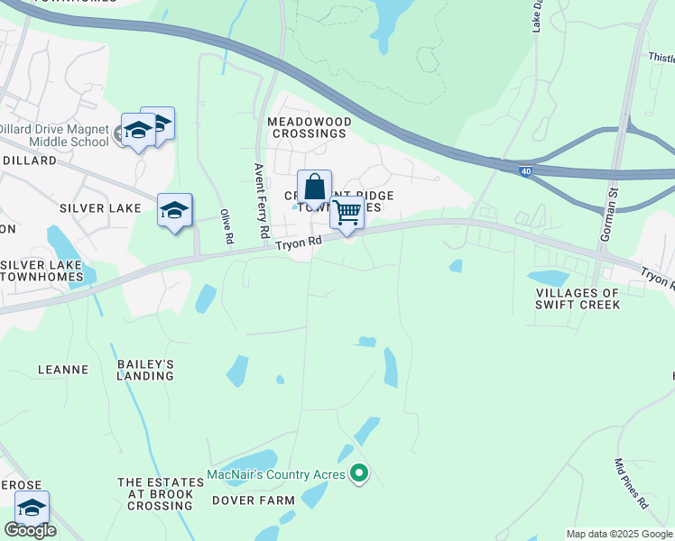 map of restaurants, bars, coffee shops, grocery stores, and more near 4505 Bridle Run Drive in Raleigh