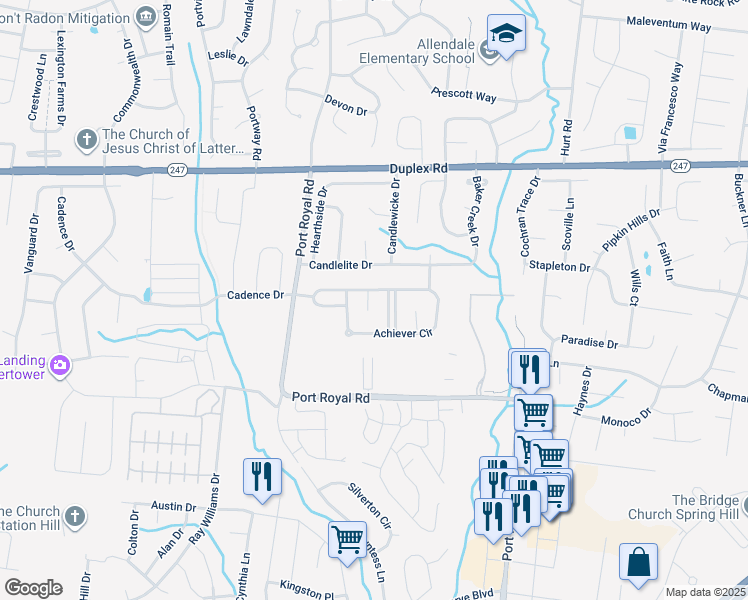 map of restaurants, bars, coffee shops, grocery stores, and more near 3003 Naomi Court in Spring Hill