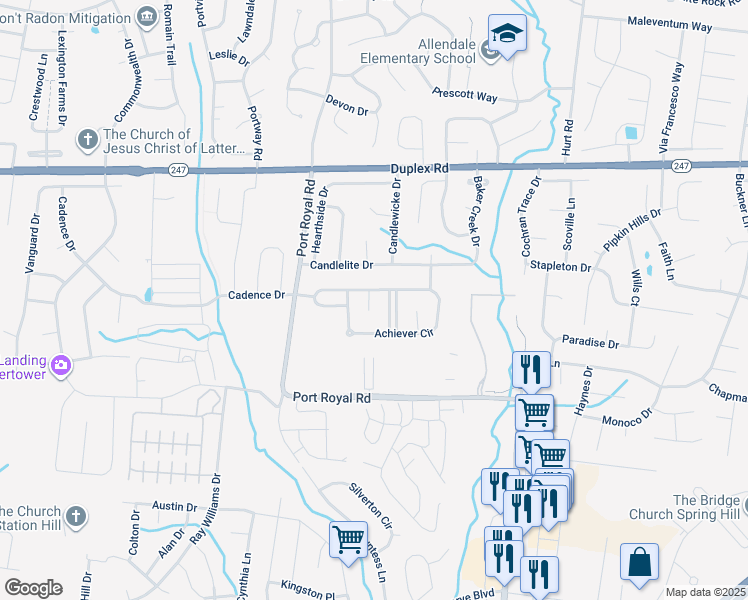 map of restaurants, bars, coffee shops, grocery stores, and more near 3003 Naomi Court in Spring Hill