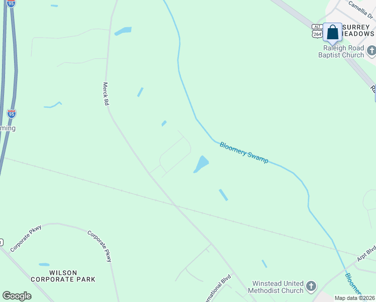 map of restaurants, bars, coffee shops, grocery stores, and more near 4434 Merck Road in Wilson