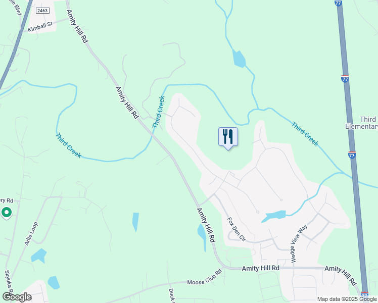 map of restaurants, bars, coffee shops, grocery stores, and more near 155 Hunters Hill Drive in Statesville