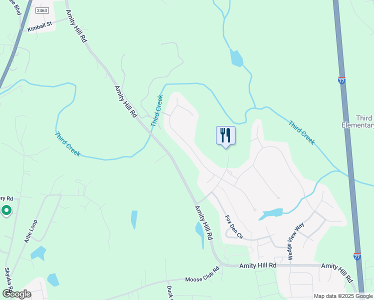 map of restaurants, bars, coffee shops, grocery stores, and more near 155 Hunters Hill Drive in Statesville