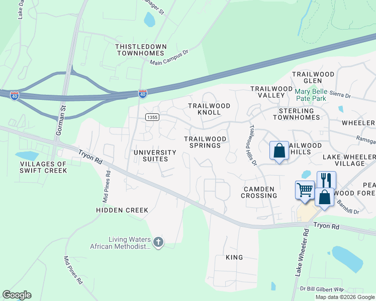 map of restaurants, bars, coffee shops, grocery stores, and more near 2311 Centennial Ridge Way in Raleigh