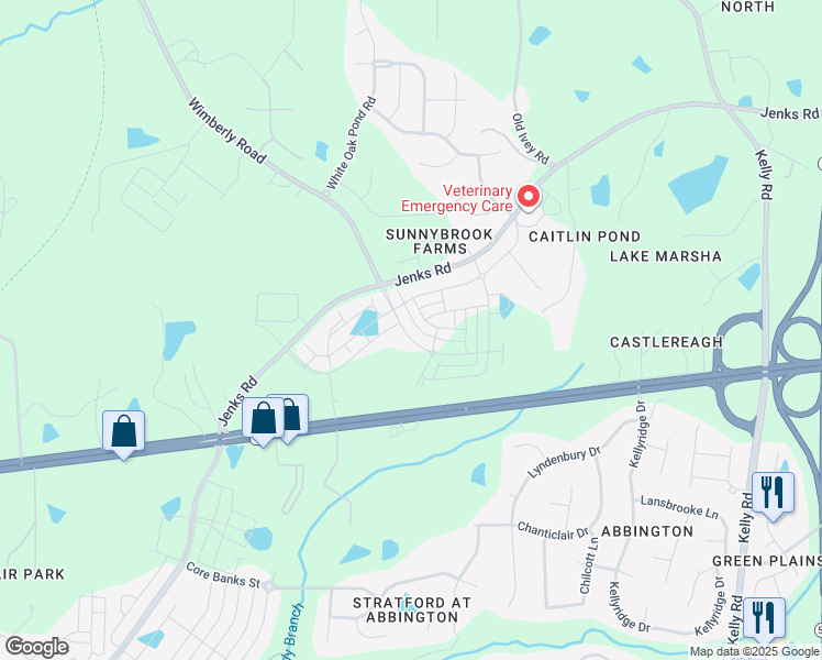 map of restaurants, bars, coffee shops, grocery stores, and more near 1651 Wimberly Road in Apex