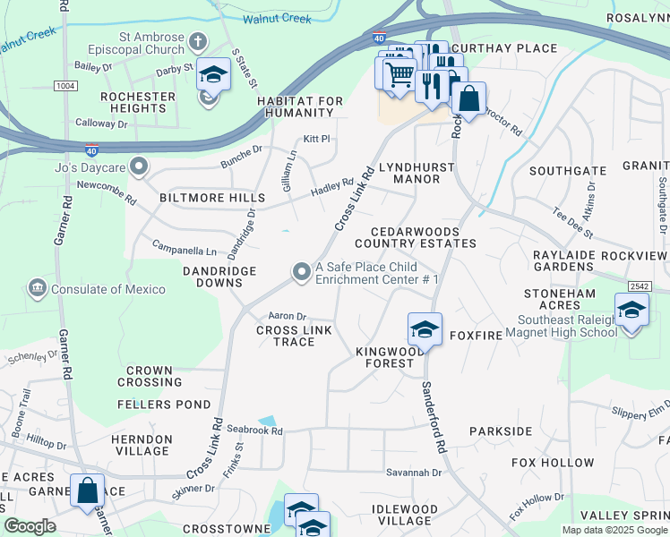 map of restaurants, bars, coffee shops, grocery stores, and more near 2404 Keith Drive in Raleigh