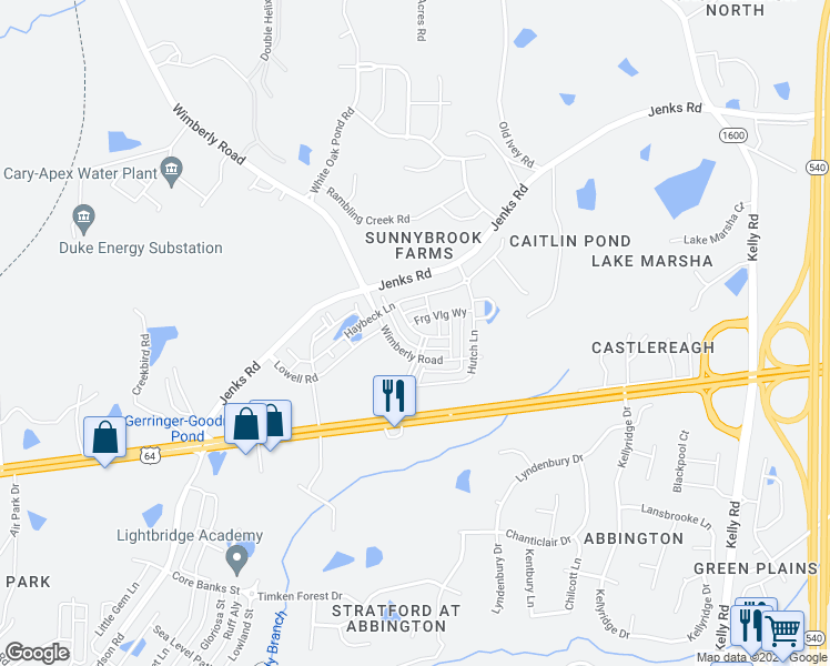 map of restaurants, bars, coffee shops, grocery stores, and more near Patriot Summit Lane in Apex