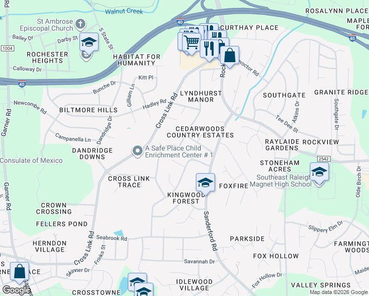 map of restaurants, bars, coffee shops, grocery stores, and more near 2216 Keith Drive in Raleigh